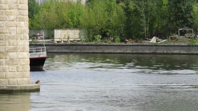 Судно "Путейский-14" под мостом МКЖД (МЦК) смотреть онлайн