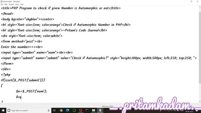 PHP Program to Check if Entered Number is Automorphic or not смотреть онлайн