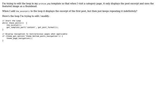 Wordpress: "the_excerpt" in loop just keeps repeating first post? смотреть онлайн