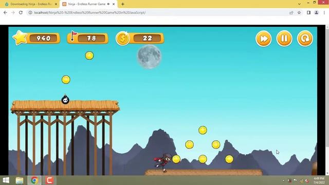 Ninja Endless Runner Game in JavaScript смотреть онлайн