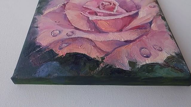 Картина маслом на холсте цветы роза: Утренняя роса Oil painting on canvas rose flowers: Morning dew смотреть онлайн