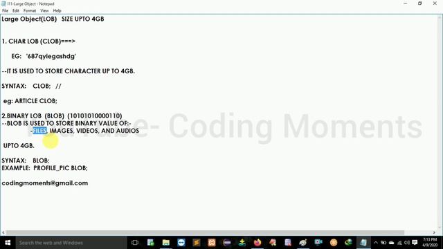 #11|| Large Object (LOB) Datatype || Char LoB|| Binary LoB || SQL LECTURE FOR BEGINNERS смотреть онлайн