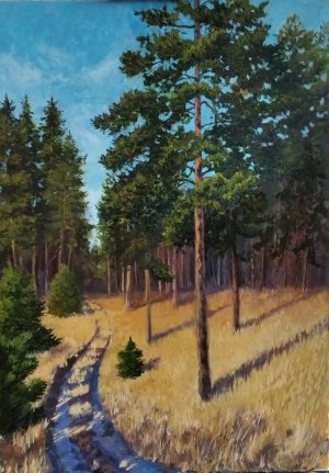 Бесплатный урок рисования.  Картина "Сосны" Смотреть бесплатно онлайн. Для начинающих. Оксилайт Арт.