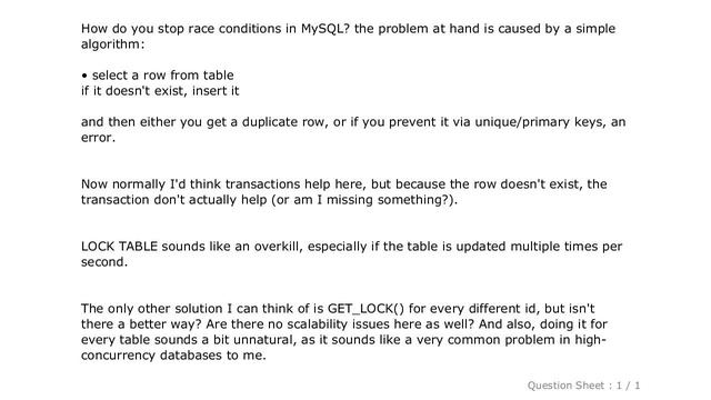 MySQL : mysql insert race condition смотреть онлайн