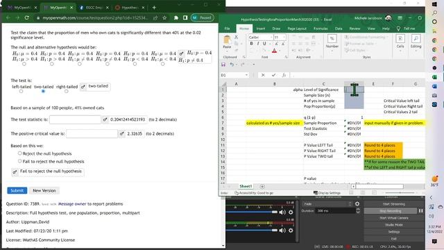MTH128 Chapter 9 Hyp test proportion men own cats смотреть онлайн
