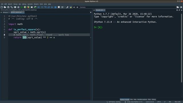 Check for a perfect square - Python Mathematics Project 1 смотреть онлайн