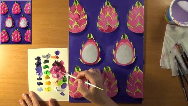 Как нарисовать Драконий фрукт. Рисуем экзотический фрукт Питахайю или Питайю. Акрил смотреть онлайн