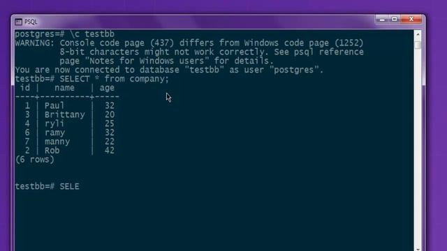 PostgreSQL ORDER BY query in Table psql Shell смотреть онлайн