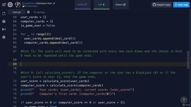Day 11 - The Blackjack Capstone Project - 6 Hint 10-12 Solution Walkthrough смотреть онлайн