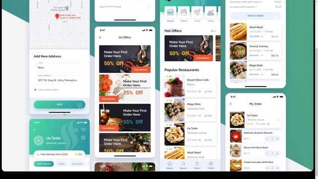 Delmer - Food Delivery Mobile App Figma UI Template cafe app смотреть онлайн