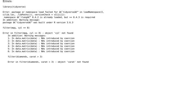 Tidyverse and dplyr- error package or namespace смотреть онлайн