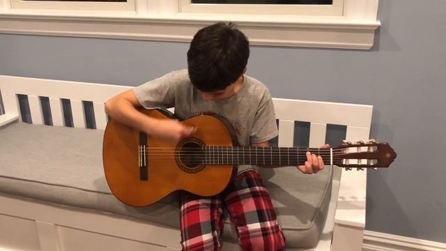 Andrew playing guitar for first time. Age 9 смотреть онлайн