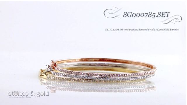 SET: 1.6MM Tri-tone Dainty Diamond Solid 14 Karat Gold Bangles | SG000785-SET смотреть онлайн