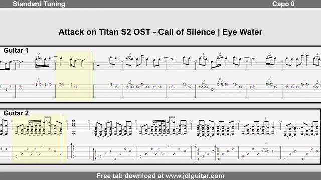 Attack on Titan S2 OST - Call of Silence | Eye Water [GUITAR TAB] смотреть онлайн