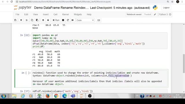Pandas Data Frame rename() and reindex() functions смотреть онлайн