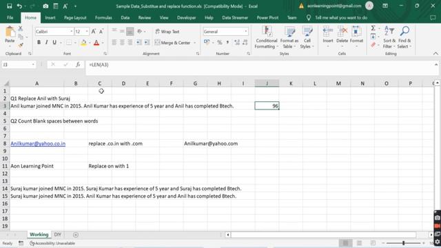23) Substitute and Replace function In excel with example | Text Functions | Aon Learning Point смотреть онлайн