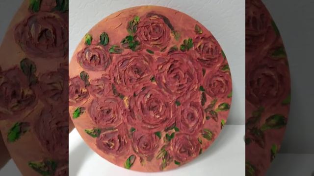 Картина: Красные розы осенью. Купить яркую картину с розами на круглом холсте. Красный, оранжевый. смотреть онлайн