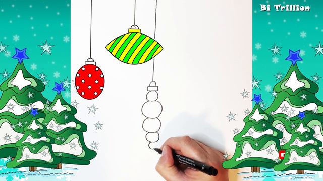 How to Draw Christmas Decorations ~ Easy Drawing for Kids and Adults by Bi Trillion смотреть онлайн