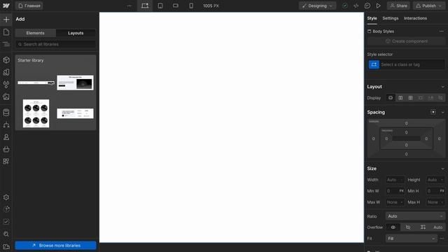 Стартовый курс для новичка, в новом интерфейсе Webflow, обзор функций и элементов панели управления