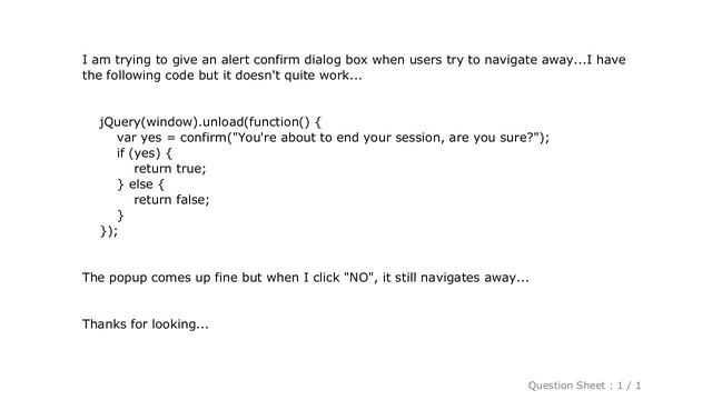 jQuery : How to use JS/jquery to confirm when navigating away from page смотреть онлайн