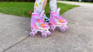 Детские раздвижные ролики квады с подсветкой (розово-фиолетовый)