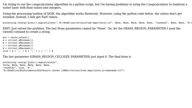 GIS: Using r.mapcalculator in Python console? смотреть онлайн