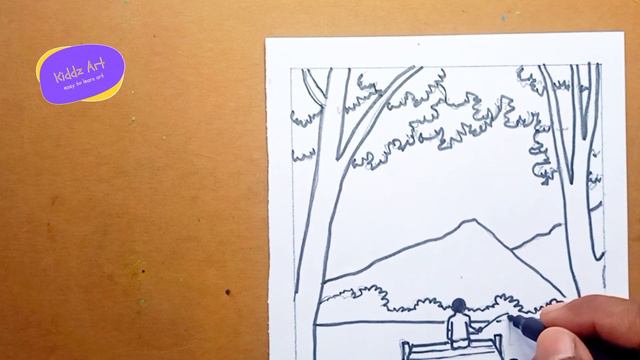 How to draw a beautiful nature scenery | easy draw a boy fishing смотреть онлайн