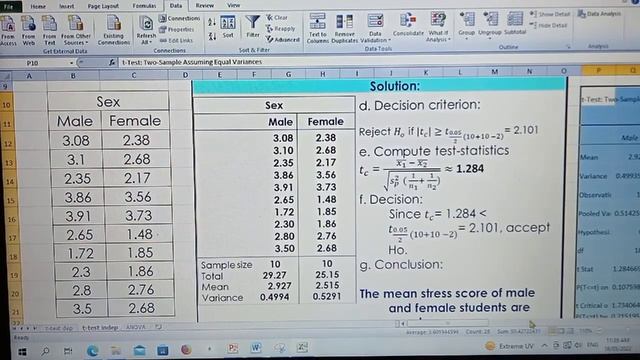 t-test for Independent Samples using MS Excel. смотреть онлайн