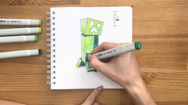 Как нарисовать "Крипер" карандашом и скетч маркерами | Рисунок для детей поэтапно и легко смотреть онлайн