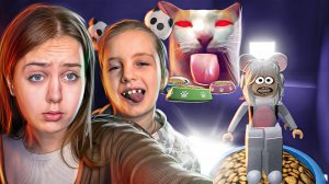 СБЕГИ от ОГРОМНОГО КОТА в ROBLOX! ? 1 Часть Летсплея с Ангелишкой Мышкой и Сашей Фишер!