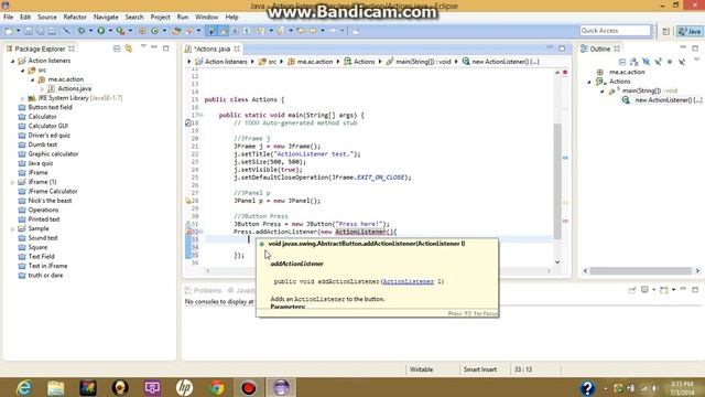 Creating ActionListeners and ActionEvent methods смотреть онлайн