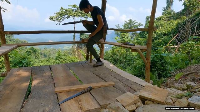 50th day living off-grid - Complete the hut and dining table and chairs - survival | Ep. 38 смотреть онлайн
