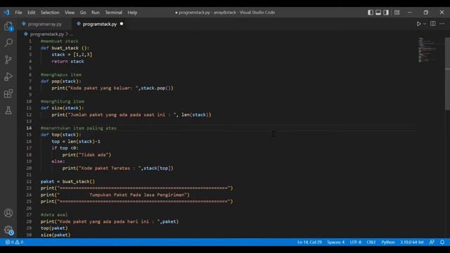 Program Array & Stack menggunakan bahasa pemrograman python смотреть онлайн