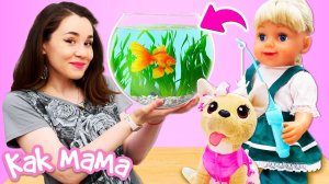 Беби Бон Эмили играет с рыбками в аквариуме! Видео для детей с Baby Born Как мама