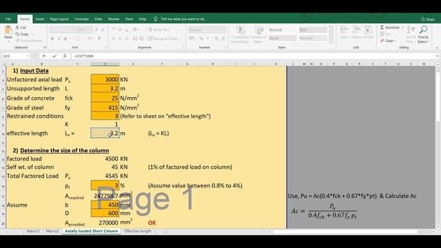Design of columns part 3: Excel Sheet For Axially Loaded Short Column (IS 456-2000) смотреть онлайн