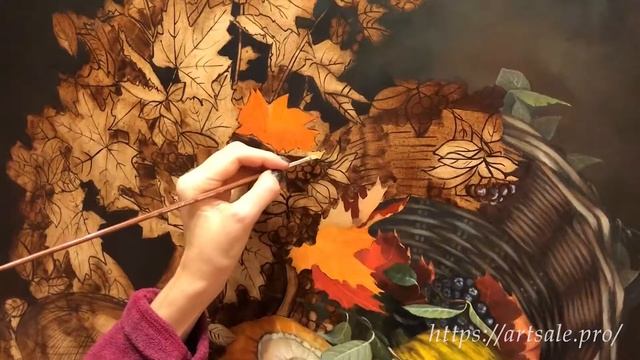 Процесс создания картины маслом на холсте "Натюрморт с кленовыми листьями", 90*70 см, 2020. смотреть онлайн