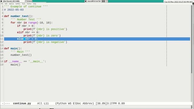 Python in Emacs 0037 -- Don’t use ‘elif’ and ‘else’ after ‘continue’ смотреть онлайн