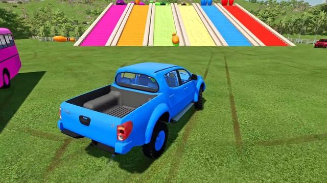 TRANSPORTING DACIA, NISSAN, FORD & TOYOTA PICKUP CARS WITH BUSES - Farming Simulator 22 смотреть онлайн