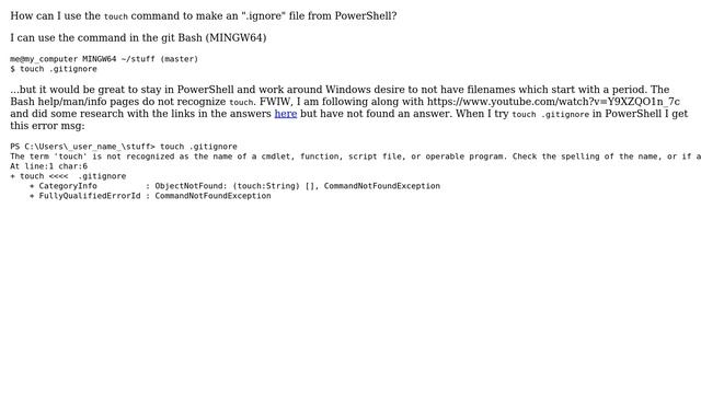 How to use git's "touch" cmd in PowerShell to make .ignore file? смотреть онлайн