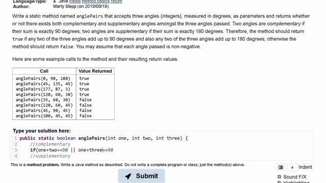 Java Practice It | Exercise 5.16: anglePairs | if, else, Boolean logic, method basics, return смотреть онлайн