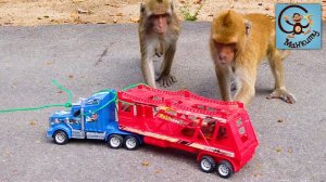 Дети и Машина. Диана и Даня, Милан - машинки игрушки и обезьяны. Манкиту