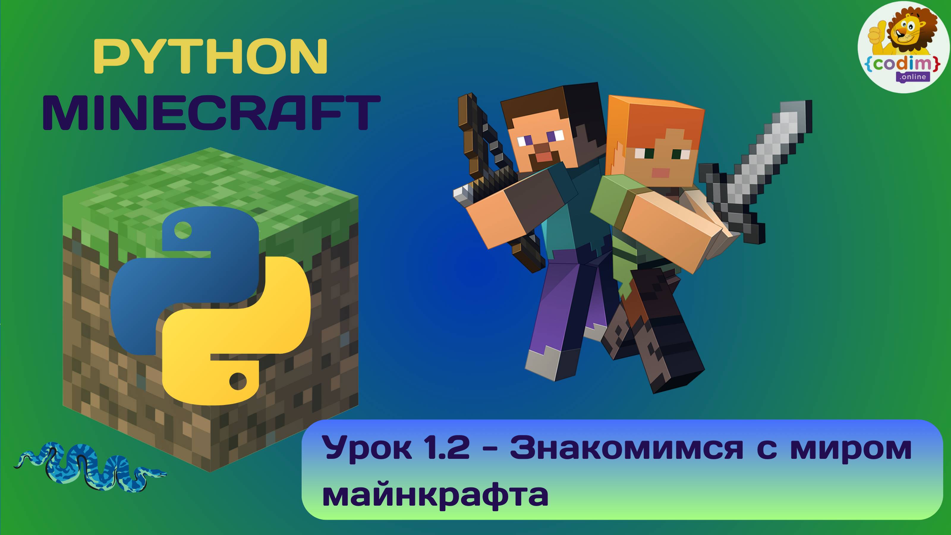 Урок 1.2 Знакомимся с миром майнкрафта - видео-уроки Питон в среде Майнкрафт от школы Codim.online смотреть онлайн