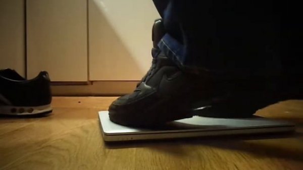 Adidas and Nike sneakers stomp / crush / walkover HP laptop