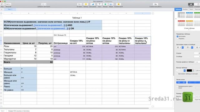 Функция ИЛИ в Apple Numbers // Логические функции смотреть онлайн