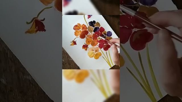 акварель рисования творчество живопись цветы анютины глазки смотреть онлайн