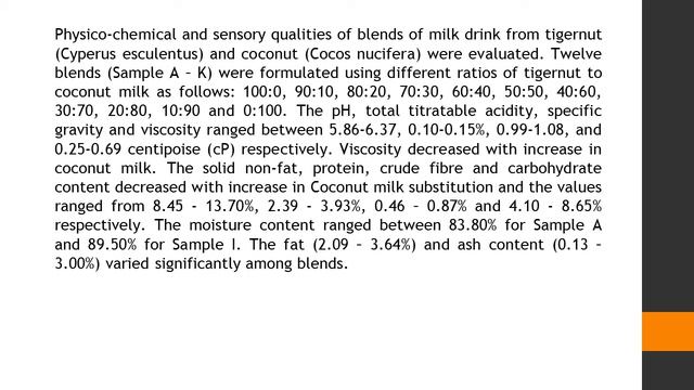 Physico Chemical and Sensory Quality of Tigernut Cyperus Esculentus –Coconut Cocos Nucifera Milk Dr смотреть онлайн