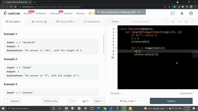 LeetCode 3. Longest Substring Without Repeating Characters | Sliding Window | Python | FAANG Codin смотреть онлайн