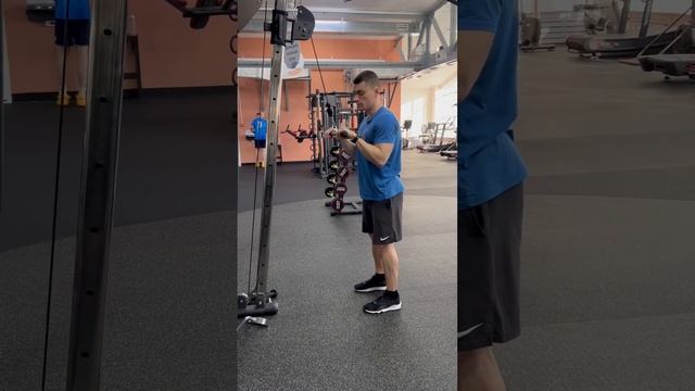 Разгибание рук с верхнего блока с прямой рукоятью