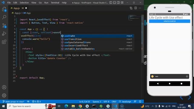 React Native tutorial #23 useEffect hook as life cycle method in functional component смотреть онлайн