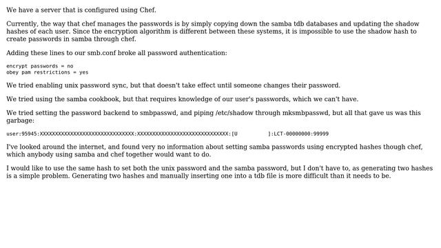 Setting Samba passwords using Chef without storing plain text passwords in data bags смотреть онлайн